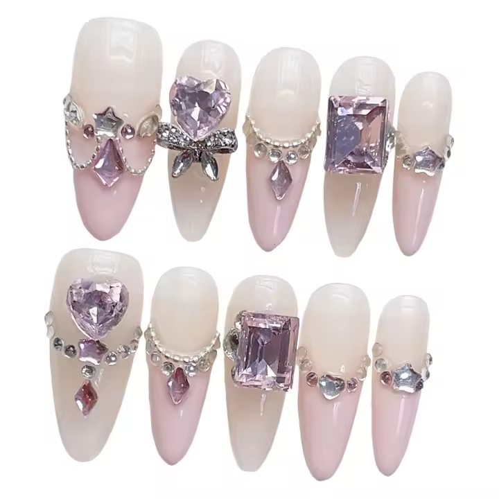 Uñas cómodas y encantadoras de mediados de temporada con dije de diamante Manicura de salón profesional para belleza - 1