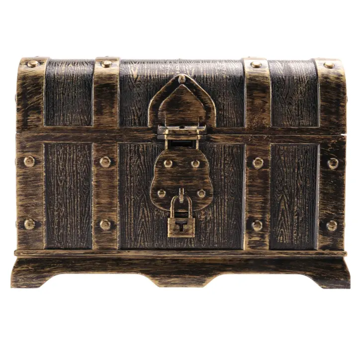 Cofre del tesoro pirata Cofre del tesoro decorativo Caja de joyería de recuerdo Cajas del tesoro de juguete de plástico Decoración de fiesta Bronce de gran tamaño - 1