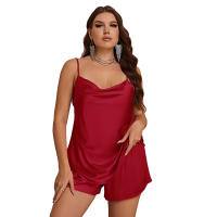 Conjunto de pijama para mujer, sin mangas, pijama grande para mujer, a la moda, grande, transpirable, pijama de satén sexy para mujer - details 0