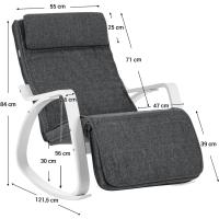 Silla Mecedora de Madera de Abedul Silla Mecedora Ajustable con 5 Posiciones, Carga Máxima 150 kg, para Dormitorio, Salón Gris Oscuro y Blanco LYY011G01 - details 2