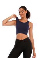 Top corto de manga corta para mujer, camisa deportiva de Yoga, Color Azul Marino - details 2