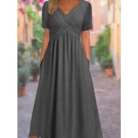 Vestido de manga corta con cuello en v para mujer, moda de verano - details 1