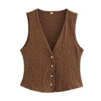 Conjunto de moda para mujer, top sin mangas de cintura alta y pantalones con botones, elegante para mujer - details 6
