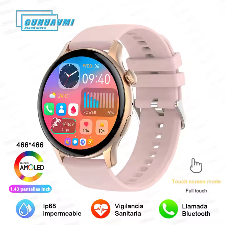 Relojes inteligentes Para Mujeres NFC Serie 1,43 pulgadas 466*466 HD AMOLED Pantalla táctil completa,llamada Bluetooth,voz inteligente,Música,rastreador GPS,Carga inalámbrica de absorción magnética,impermeable Mujer Para Android ios2024 Fashion smartwatch - 1