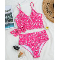 Bikini azul de lunares para mujer, traje de baño Sexy de cintura alta, bañador brasileño de realce con cordones, conjunto de Bikini 2021 - details 11