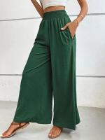 Pantalones de pierna ancha de tiro medio lisos a la moda para mujer, pantalones sueltos de verano para mujer, nuevos en pantalones cómodos - details 17