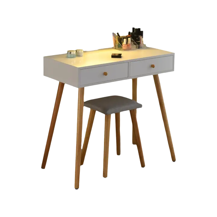 Luces LED Ajustables Tocador para Dormitorio con 2 Cajones Juego de Taburetes Acolchados (Blanco Cálido + Espejo Ovalado) - 1