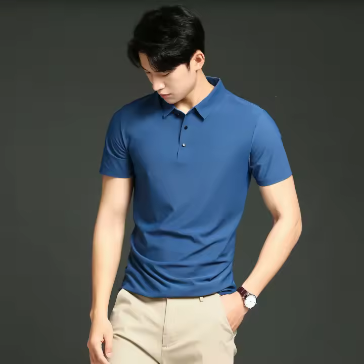 Polos de Nylon con Sedoso de Hielo ICE para Hombres Verano 2024 Manga Corta, Sin Rastro, Transpirable, Moda de Alta Calidad - 1