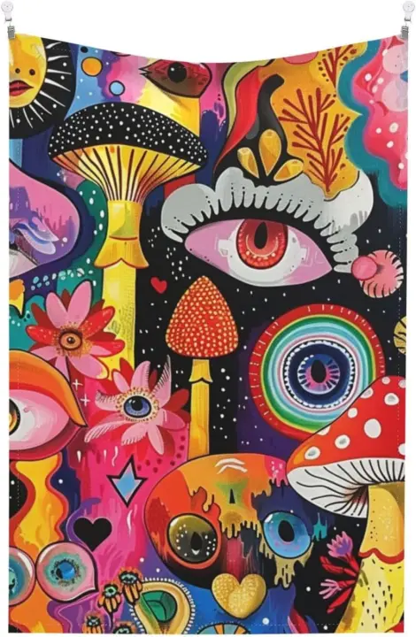 Tapiz Estético de Colores de Hongos Psicodélicos Decoración de Pared para Dormitorio, Estar, Casa - 1