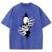 Camisetas lavadas con estampado de esqueleto para hombre, camiseta holgada de verano, Tops suaves de calle, ropa informal de algodón - details 13
