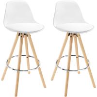 2 x Taburete de Bar con Respaldo, Marco de Madera Maciza Imitación de Cuero, para Cocina, Bar, Paquete de 2 Unidades Blanco - details 0
