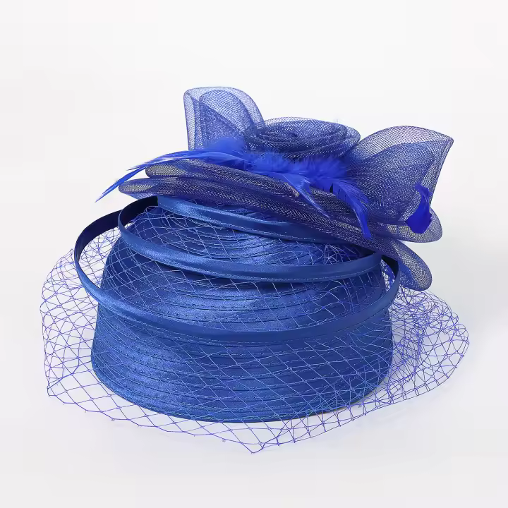 Sombreros rojos de iglesia de boda para mujer, tocado con velo de plumas, elegante, Derby, 2024 - 1