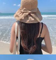 Visera anti ultravioleta tejida de paja para mujer Summer Sun con pegamento negro grande junto al mar, sombrero para el sol transpirable - details 16