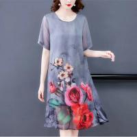 Vestido Casual de Moda para Mujeres Plus Size Verano 2023 Estilo Suelto Medio Largo con Estampado para Madres Mayores - details 0