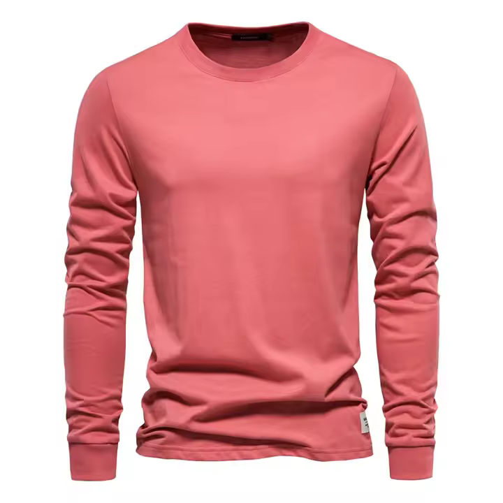 Día del padre 2025 Camiseta de algodón de Color sólido para hombre, camisetas informales de manga larga con cuello redondo para hombre, Camiseta básica de alta calidad para primavera y otoño para hombre - 1