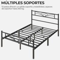 Cama Individual con Espacio Bajo Marco Metal Altura 32 cm Cama Individual con Cabecera para Colchón de 90 x 190 cm Blanco - details 44