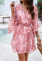 Vestido fluido sin tirantes con estampado floral bohemio para mujer, verano 2025 - details 1