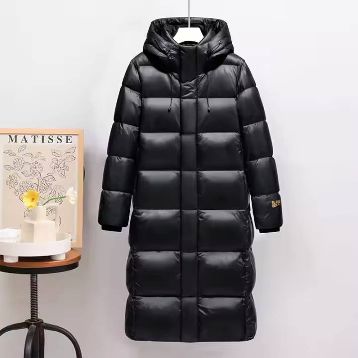 Chaqueta larga de plumón para hombre, de oro negro, chaqueta de algodón cálida con capucha de invierno enroscada - 1
