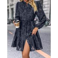 Vestido de manga larga para mujer con cuello alto, moda coreana, color sólido, 2025 - details 17