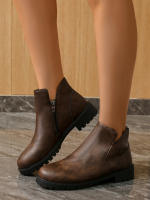 Botas de moda de caña baja de gran tamaño, otoño e invierno 2025, nuevas botas de mujer de gran tamaño europeas y americanas de tacón bajo con cremallera lateral. - details 2