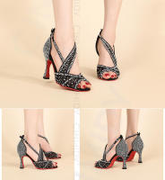 Zapatos de baile latino de suela roja para mujer, zapatos de baile de salón de Tango, tacón cubano, zapatos de boda con diamantes de imitación, sandalias para mujer - details 9