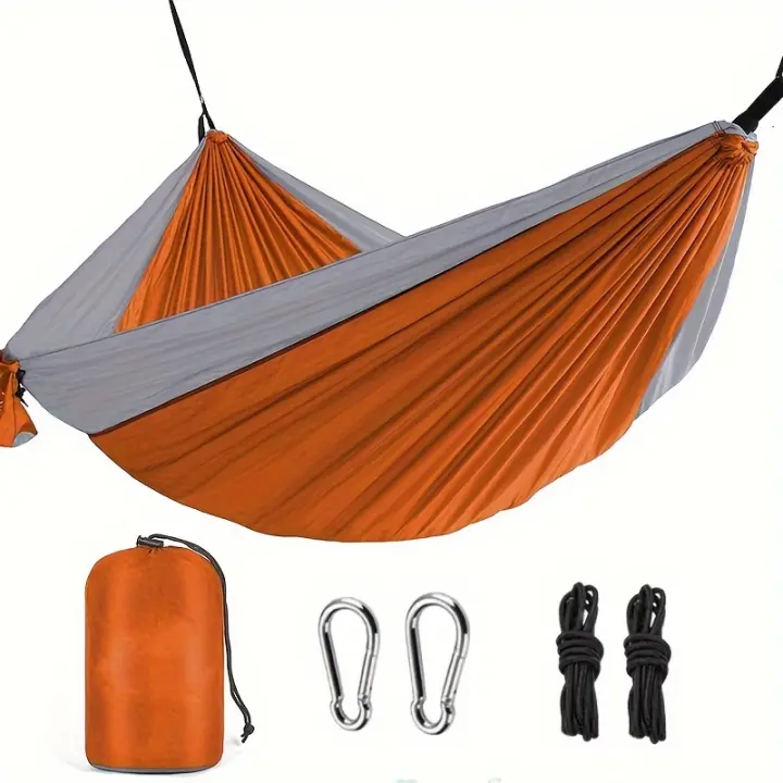 1pc Hamaca Doble de Nylon Ligera con Correas de Suspensión - Perfecta para Acampar, Viajar, Playa, Patio y Jardín - 1