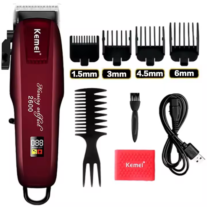 Kemei-cortadora de pelo eléctrica profesional para hombre, herramienta de corte de pelo, recargable por USB, pantalla LCD - 1
