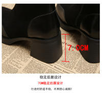 Temperamento de cuero Botas cortas francesas de tacón alto Cabeza cuadrada Tacón grueso Botas delgadas elásticas - details 12