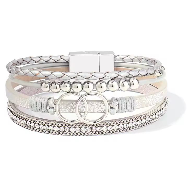 Pulseras envolventes bohemias de cuero para mujer, pulseras infinitas apilables, joyería con cierre magnético - 1
