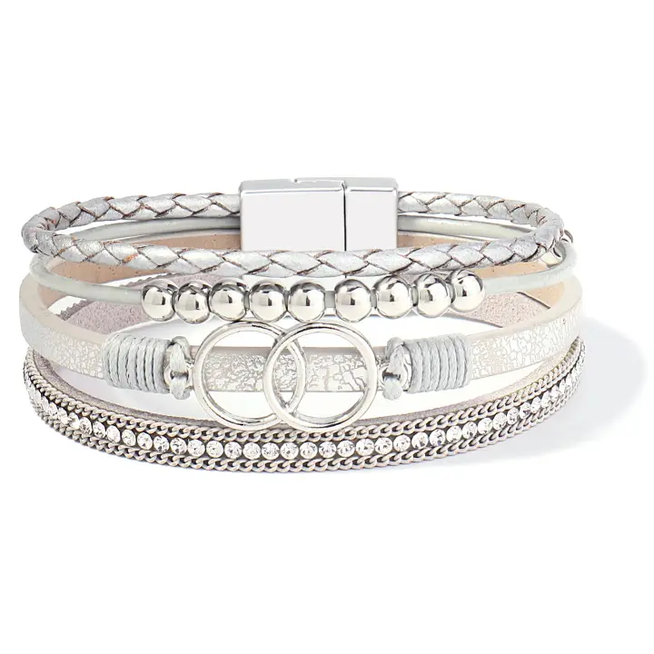 Pulseras envolventes bohemias de cuero para mujer, pulseras infinitas apilables, joyería con cierre magnético - 1