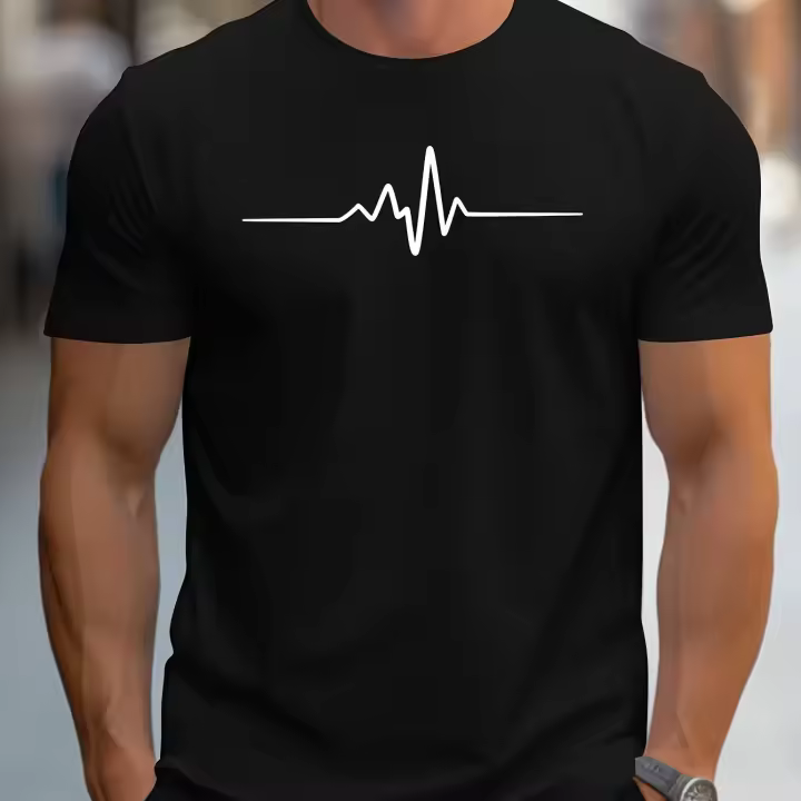 Camiseta de manga corta con cuello redondo para hombre, camiseta deportiva informal ajustada con estampado gráfico creativo de talla grande de verano - 1