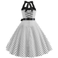 Vintage Women Summer Polka Dot Print Halter Party Dresses - details 31