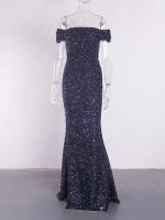 Corpiño elegante de noche con deslumbrantes lentejuelas sin hombros, faldas desmontables, vestido de fiesta largo hasta el suelo. - details 18