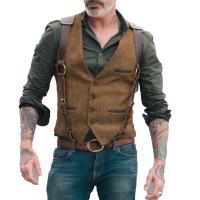 Chaleco de traje para hombre, chaleco formal de negocios con cuello en V en espiga para traje de boda o esmoquin - details 2
