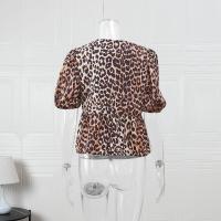 Elegante camisa delgada con tirantes huecos de leopardo blusa y relajada para mujeres blusa de manga corta de cuello o blusa - details 6