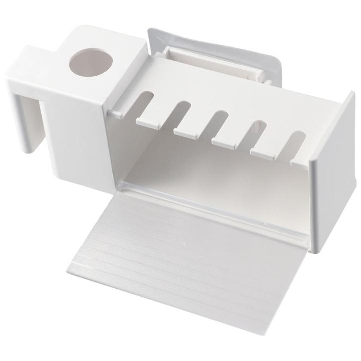 Soporte autoadhesivo para cepillo de dientes, práctico con cubierta, 5 ranuras, estante para cepillo de dientes, colgador de baño ABS blanco
