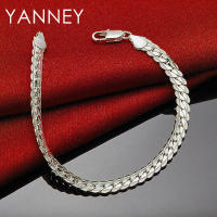 Pulseras de cadena lateral de plata para mujeres y hombres, joyería de 6 mm - details 2