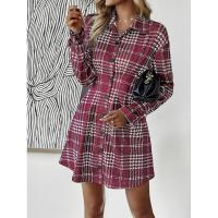 Vestido camisero de manga larga para mujer, elegante a cuadros, elástico de una pieza, moda coreana, informal, para fiesta - details 8
