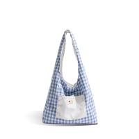 Bolso Vintage de dos caras a cuadros para mujer, bolso de hombro con entramado de ocio de estilo japonés, bolso de mano de lona para ir al trabajo al aire libre - details 10