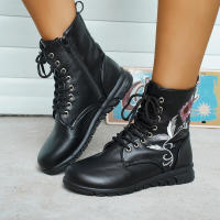 Estampado alto bordado para mujer, punta redonda de gran tamaño, punta plana corta con cordones, - details 4