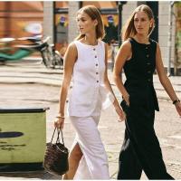 OUWU- Conjunto de bolsillos para mujer, cierre de botón superior sin mangas, falda larga con abertura, tres conjuntos elegantes de 2 piezas de moda para verano - details 15
