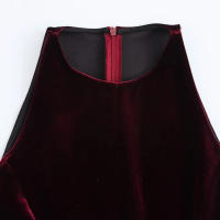 TRAFZA-Vestidos de fiesta lisos de cintura alta para mujer, Vestido corto plisado sin mangas con cuello redondo, minifalda de terciopelo a la moda, verano - details 6
