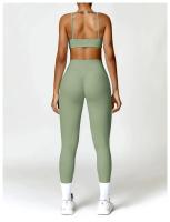 Conjunto de Yoga para Mujer de Cintura Alta Secado Rápido para Correr Fitness 2 Piezas Traje Deportivo sin Mangas de Nylon con Lining - details 7