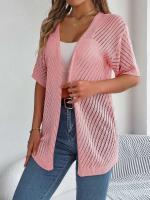 Cárdigans de punto de manga corta de color sólido casual para mujer - details 11