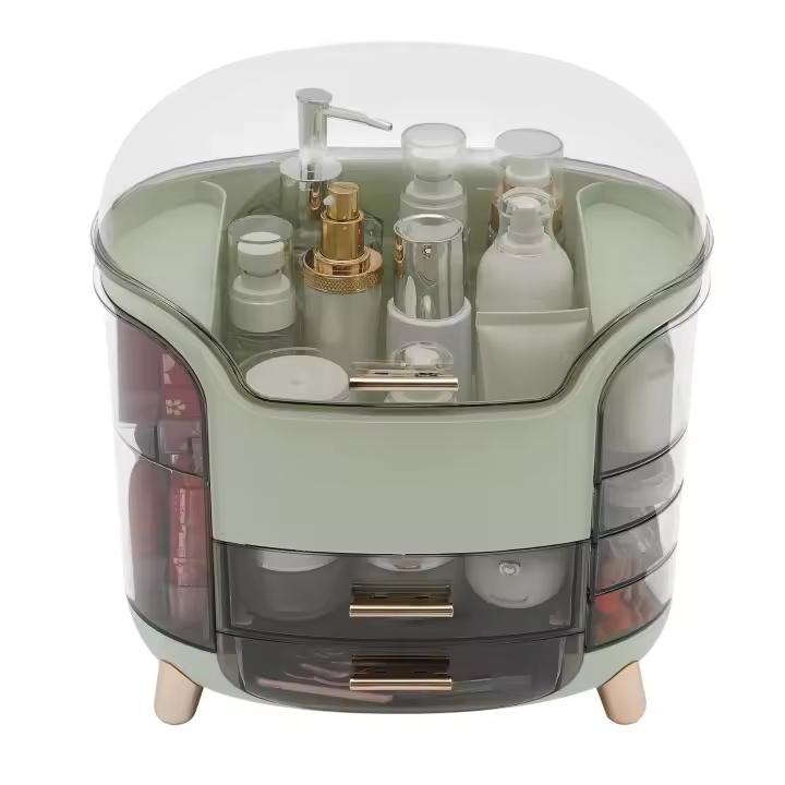 Organizador de cosméticos con cajón, a prueba de polvo, caja de cosméticos, color verde, cajón derecho giratorio - 1