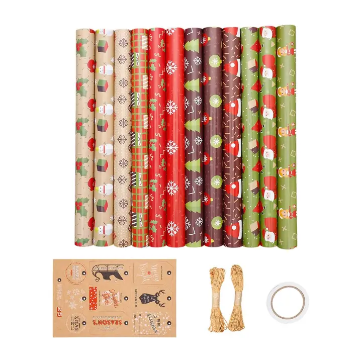 Paquete de hojas de papel para envolver regalos, juego de papel para fiesta de cumpleaños y Navidad, 12 unidades - 1