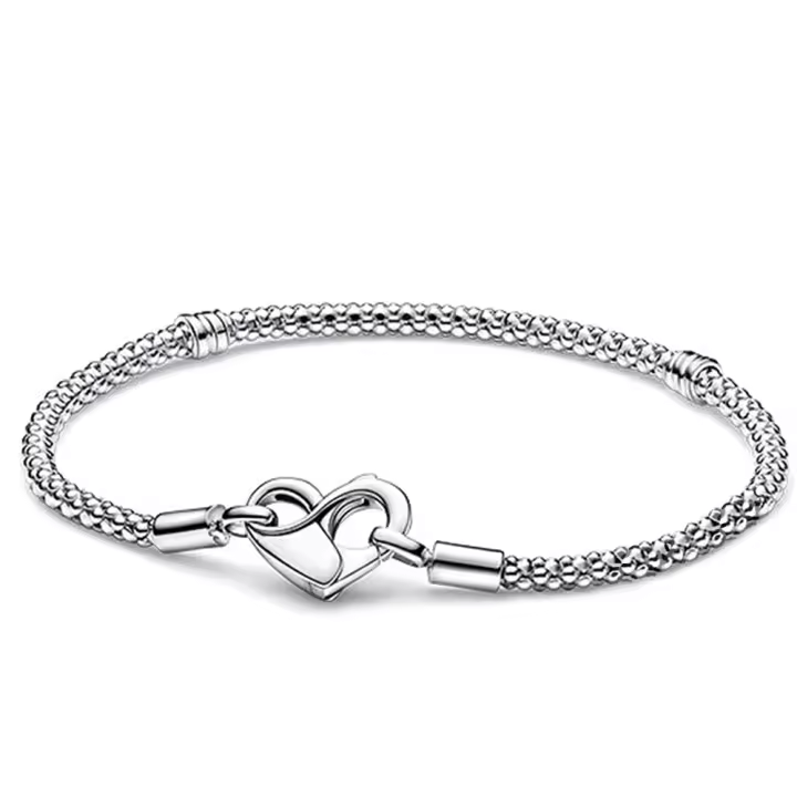 Pulsera de plata de ley 925 con hebilla en forma de corazón para mujer, colgante Original, cuentas para joyería fina, regalo - 1