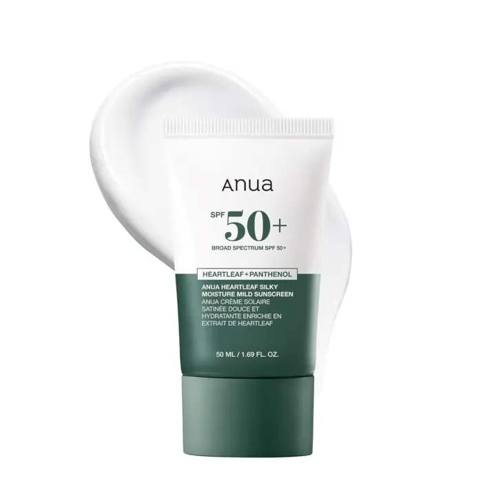Anua Heartleaf Silky Moisture Mild Broad Spectrum SPF 50+ con fórmula hidratante, protector solar coreano ligero, natural - 1