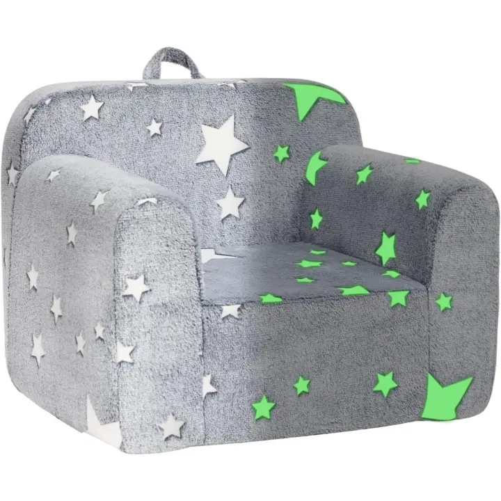 Sillón Infantil Ultra-Suave, Sofá Infantil Individual de Espuma para Lectura, Diseño Acogedor de Sherpa para Niños y Niñas, Gris Claro - 1