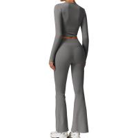 Conjunto deportivo de ocio para mujer, pantalones de pierna ancha de cintura alta, Top adelgazante de manga larga para Fitness, Otoño e Invierno - details 17